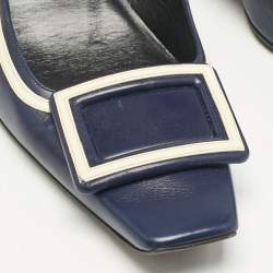 Roger Vivier Navy Blue Leather Buckle Detail Pumps Size 37.5