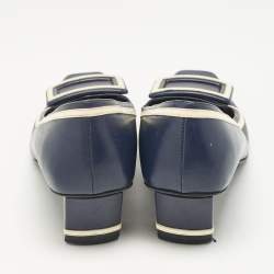 Roger Vivier Navy Blue Leather Buckle Detail Pumps Size 37.5