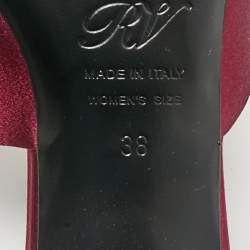 Roger Vivier Burgundy Satin Crystal Embellished Slide Sandals Size 38