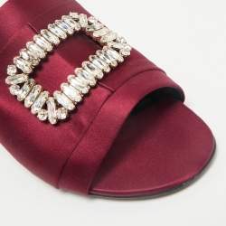 Roger Vivier Burgundy Satin Crystal Embellished Slide Sandals Size 38
