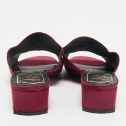 Roger Vivier Burgundy Satin Crystal Embellished Slide Sandals Size 38