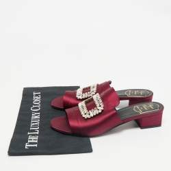 Roger Vivier Burgundy Satin Crystal Embellished Slide Sandals Size 38