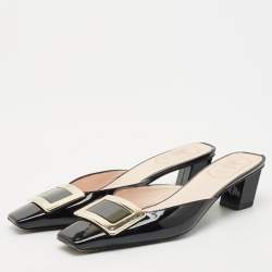 Roger Vivier Black Patent Leather Belle Vivier Mules Size 38