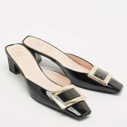 Roger Vivier Black Patent Leather Belle Vivier Mules Size 38
