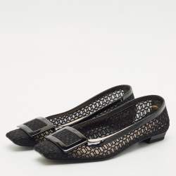Roger Vivier Black Mesh and Patent Leather Belle Vivier Ballet Flats Size 37.5