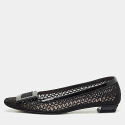 Roger Vivier Black Mesh and Patent Leather Belle Vivier Ballet Flats Size 37.5