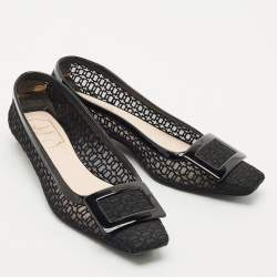 Roger Vivier Black Mesh and Patent Leather Belle Vivier Ballet Flats Size 37.5