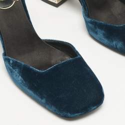 Roger Vivier Dark Blue Velvet Crystal Embellished Block Heel Ankle Strap Sandals Size 36