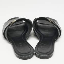 Roger Vivier Black Leather Buckle Flat Slides Size 41