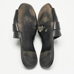 Roger Vivier Black Leather Buckle Flat Slides Size 41