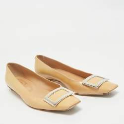 Roger Vivier Beige Leather Trompette Flats Size 40.5