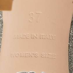 Pre Owned Roger Vivier Silver Glitter Crystal Embellished  Ankle Strap Sandals Size 37