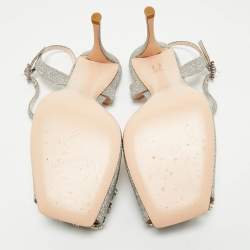 Pre Owned Roger Vivier Silver Glitter Crystal Embellished  Ankle Strap Sandals Size 37