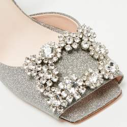 Pre Owned Roger Vivier Silver Glitter Crystal Embellished  Ankle Strap Sandals Size 37