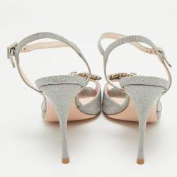 Pre Owned Roger Vivier Silver Glitter Crystal Embellished  Ankle Strap Sandals Size 37