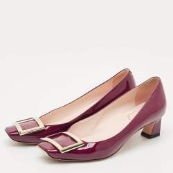 Pre Owned Roger Vivier Burgundy Patent Leather Trompette Pumps Size 37