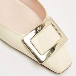 Roger Vivier Cream Patent Leather Belle Vivier Mules Size 37