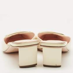 Roger Vivier Cream Patent Leather Belle Vivier Mules Size 37