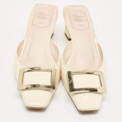 Roger Vivier Cream Patent Leather Belle Vivier Mules Size 37