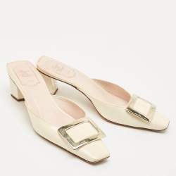 Roger Vivier Cream Patent Leather Belle Vivier Mules Size 37
