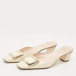 Roger Vivier Cream Patent Leather Belle Vivier Mules Size 37