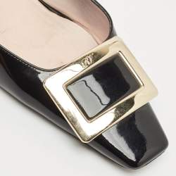 Roger Vivier Black Patent Leather Belle Vivier Mules Size 37
