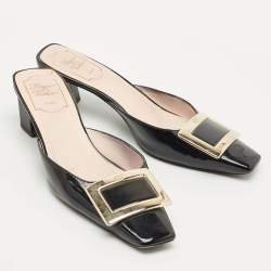 Roger Vivier Black Patent Leather Belle Vivier Mules Size 37
