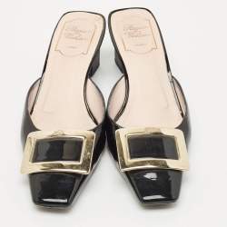 Roger Vivier Black Patent Leather Belle Vivier Mules Size 37