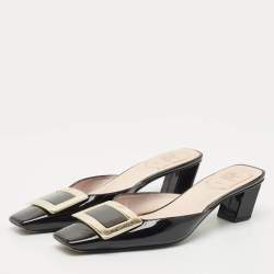 Roger Vivier Black Patent Leather Belle Vivier Mules Size 37