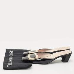 Roger Vivier Black Patent Leather Belle Vivier Mules Size 37