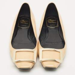 Pre Owned Roger Vivier Beige Patent Leather Trompette Ballet Flats Size 36