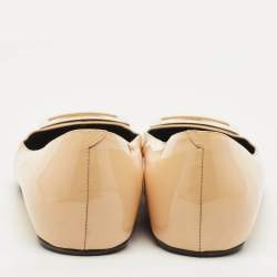 Pre Owned Roger Vivier Beige Patent Leather Trompette Ballet Flats Size 36