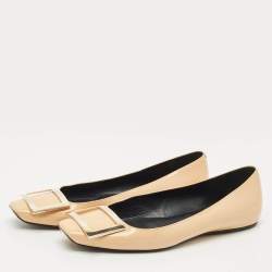 Pre Owned Roger Vivier Beige Patent Leather Trompette Ballet Flats Size 36