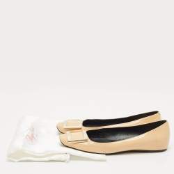 Pre Owned Roger Vivier Beige Patent Leather Trompette Ballet Flats Size 36