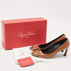 Pre Owned Roger Vivier Brown Leather Trompette Pumps Size 37.5