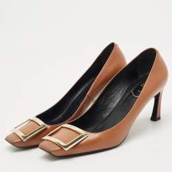 Pre Owned Roger Vivier Brown Leather Trompette Pumps Size 37.5