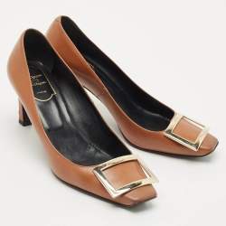 Pre Owned Roger Vivier Brown Leather Trompette Pumps Size 37.5