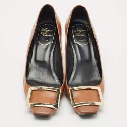 Pre Owned Roger Vivier Brown Leather Trompette Pumps Size 37.5
