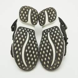 Pre Owned Roger Vivier Black Leather And Mesh Viv Run Strass Buckle Sandals Size 39