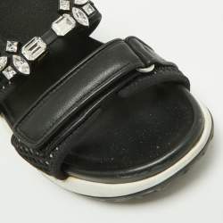 Pre Owned Roger Vivier Black Leather And Mesh Viv Run Strass Buckle Sandals Size 39