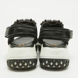 Pre Owned Roger Vivier Black Leather And Mesh Viv Run Strass Buckle Sandals Size 39