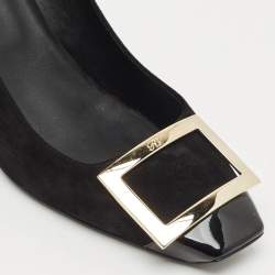 Pre Owned Roger Vivier Black Patent Leather and Suede Trompette Pumps Size 37.5