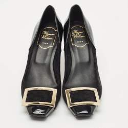 Pre Owned Roger Vivier Black Patent Leather and Suede Trompette Pumps Size 37.5