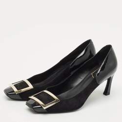 Pre Owned Roger Vivier Black Patent Leather and Suede Trompette Pumps Size 37.5