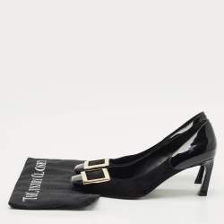 Pre Owned Roger Vivier Black Patent Leather and Suede Trompette Pumps Size 37.5