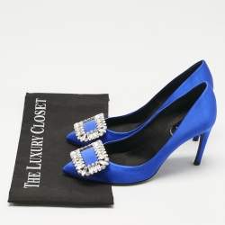 Pre Owned Roger Vivier Blue Satin Trompette Crystals Pumps Size 35.5