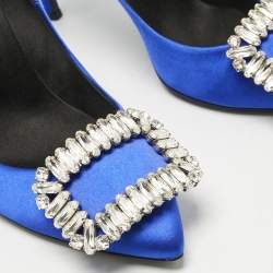 Pre Owned Roger Vivier Blue Satin Trompette Crystals Pumps Size 35.5
