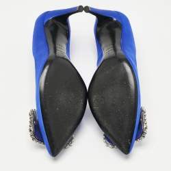 Pre Owned Roger Vivier Blue Satin Trompette Crystals Pumps Size 35.5