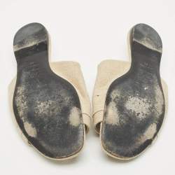 Pre Owned Roger Vivier Cream Canvas Tiffany Buckle Flat Slides Size 41