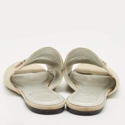 Pre Owned Roger Vivier Cream Canvas Tiffany Buckle Flat Slides Size 41